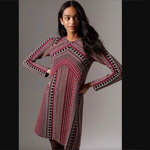 Maeve by Anthropologie Kiera Jacquard Tunic Dress red and black medium